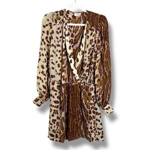 Parker Silk Leopard Print Long Sleeve Mini Dress Size Large